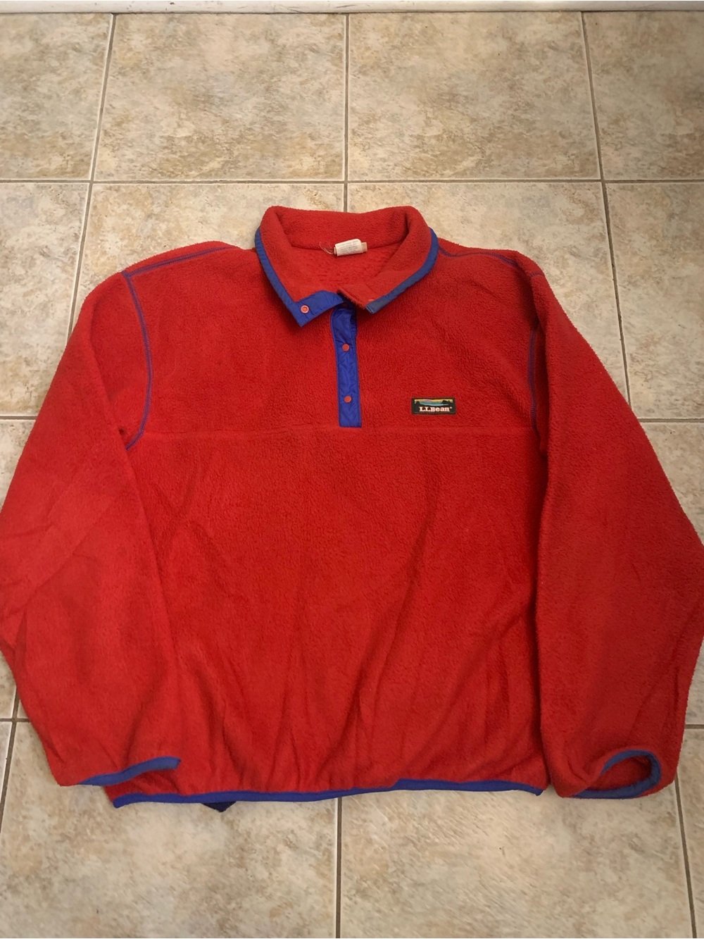 Vintage L.L. Bean Red Fleece Pullover with Blue Trim size women’s large